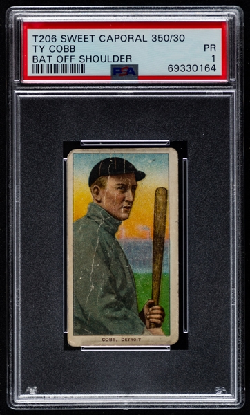 1909-11 T206 Baseball Card HOFer Ty Cobb (Bat off Shoulder - Sweet Caporal Cigarettes Back 350/30) - Graded PSA 1