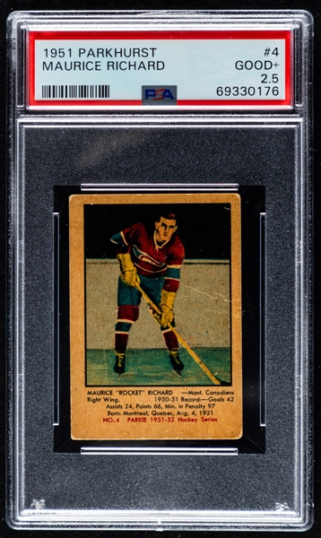 1951-52 Parkhurst Hockey Card #4 HOFer Maurice Richard Rookie - Graded PSA 2.5