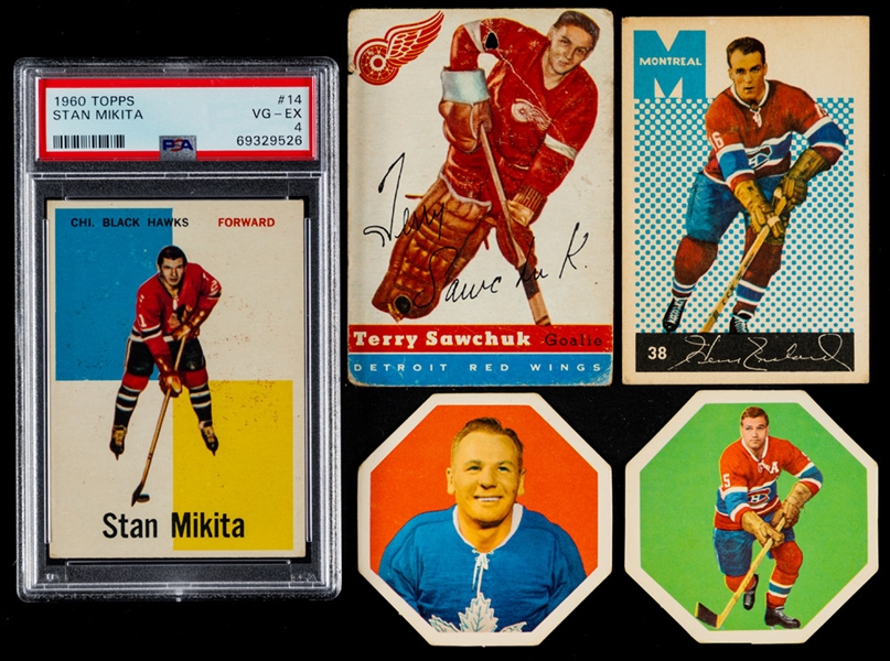 1960-61 Topps Hockey Cards (24) Including# 14 HOFer Stan Mikita Rookie (PSA 4), 1961-62 Parkhurst Hockey Cards (16), 1962-63 Parkhurst Hockey Cards (7) and Assorted Cards (7)
