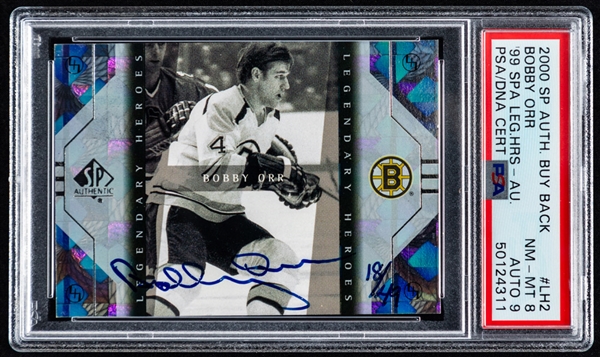 2000-01 Upper Deck SP Authentic Buy Back 1999-2000 Legendary Heroes Signed Hockey Card #LH2 HOFer Bobby Orr (18/49) - Graded PSA 8/Auto 9