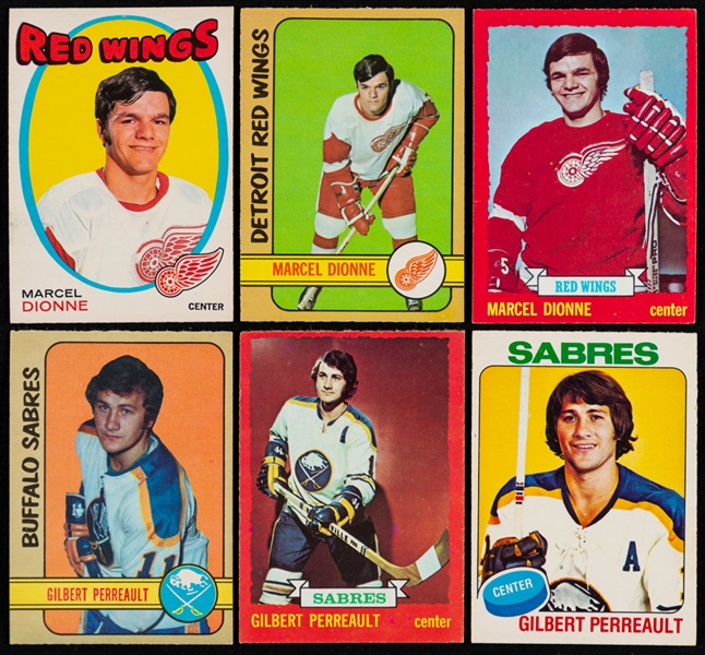 1970s and 1980s O-Pee-Chee and Topps Hockey Cards of HOFers Marcel Dionne (115) and Gilbert Perreault (64) 