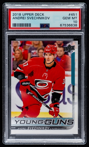 2018-19 Upper Deck Young Guns Hockey Card #451 Andrei Svechnikov Rookie - Graded PSA GEM MT 10