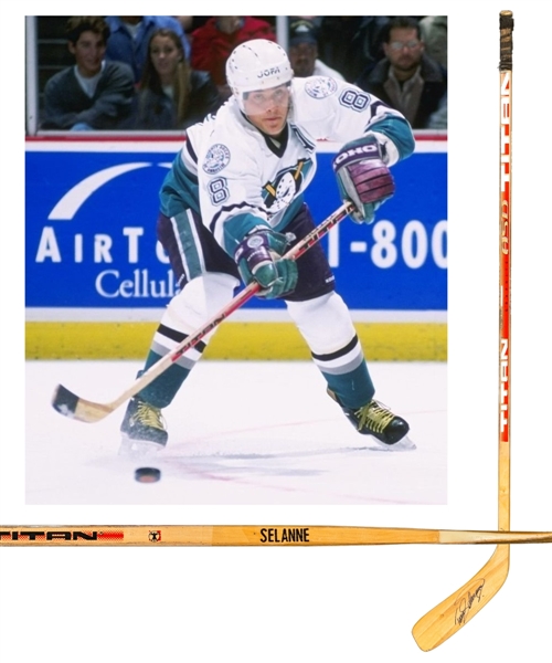 Teemu Selanne’s Late-1990s Anaheim Mighty Ducks Signed Titan ASD Game-Used Stick From the Personal Collection of Dino Ciccarelli with His Signed LOA