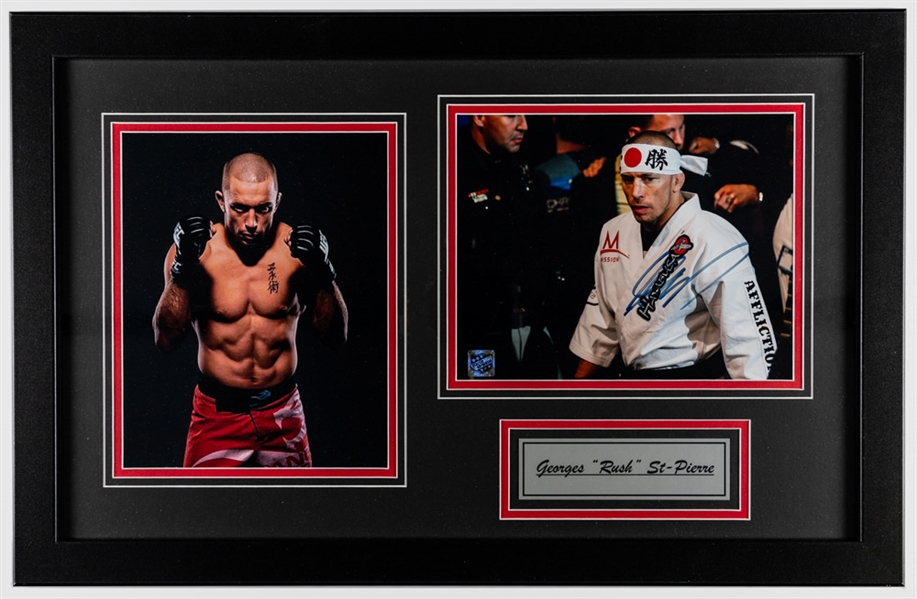 Mixed Martial Arts Fighter (MMA) Georges St-Pierre (GSP) Signed Dual Image Framed Display with LOA (16" x 25")