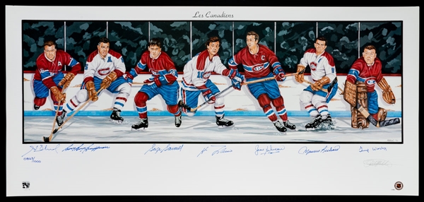Montreal Canadiens Limited-Edition Lithograph Signed by 7 HOFers with COA (39" x 18")