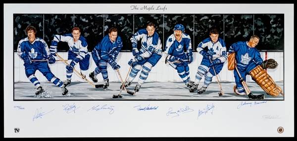 Toronto Maple Leafs Limited-Edition Lithograph Autographed by 7 HOFers with COA (18" x 39")