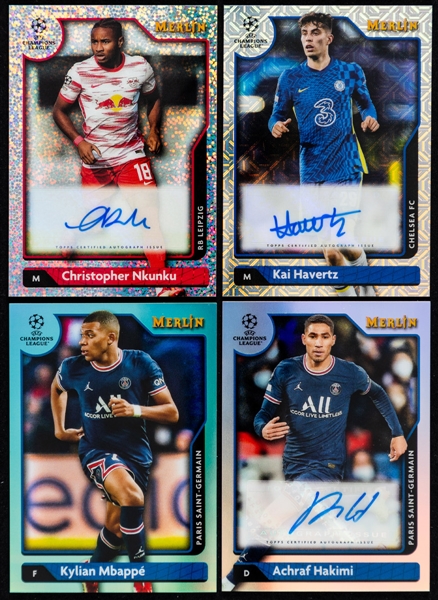 2021-22 Topps Merlin Chrome UEFA League Soccer Cards (10) Including "Mojo Refractors" Signed Soccer Card #A-KH Kai Havertz (84/99) and "U23 Stars" Signed Soccer Card #U23-7 Vini Jr. (41/99)