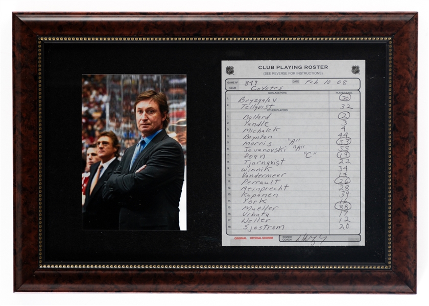 Feb 10th 2008 Phoenix Coyotes vs Nashville Predators Game Sheets (2) including One Signed by Wayne Gretzky with NHL COAs