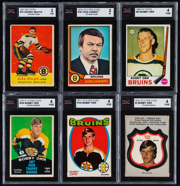 1957-58 to 2011-12 Topps, O-Pee-Chee, Parkhurst and Upper Deck Boston Bruins Graded Card Collection of 22 Including 14 of HOFer Bobby Orr