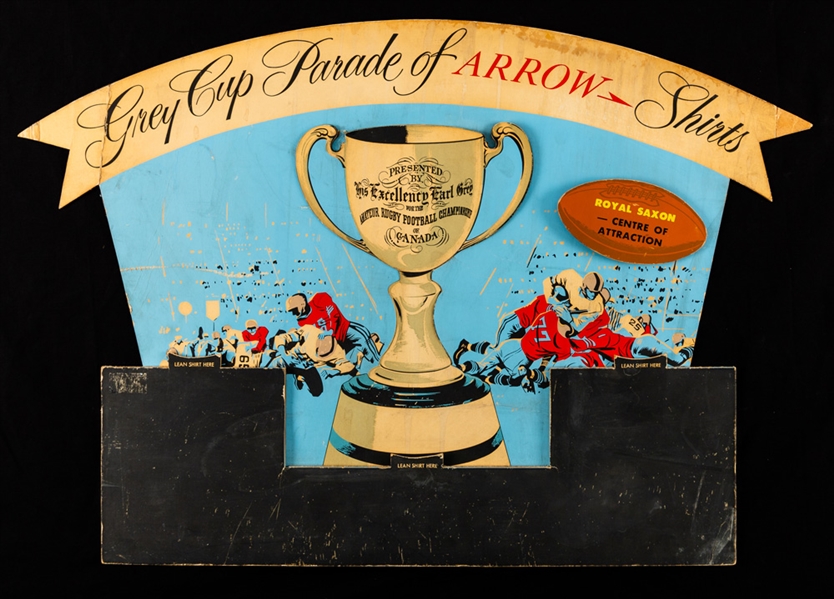 Rare "Grey Cup Parade of Arrow Shirts" 1950s/60s CFL Standee Cardboard Display (18" x 26") 