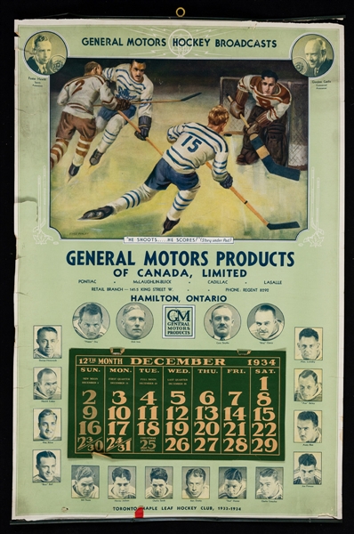 December 1934 (Toronto Maple Leafs) and 1935 General Motors Hockey Calendar Pages (2)
