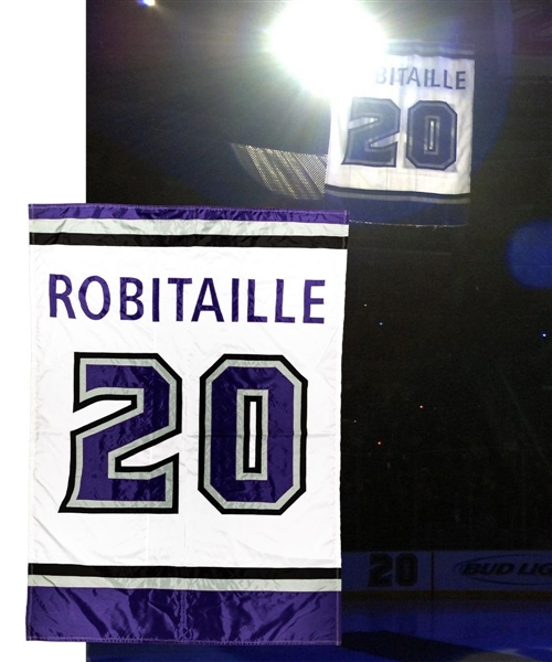Luc Robitailles January 20th 2007 Los Angeles Kings Jersey Number Retirement Presentational Banner with His Signed LOA (72" x 98")