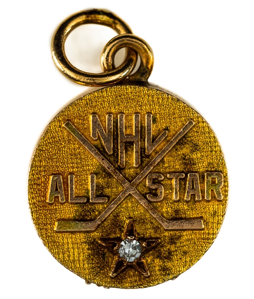 Jean Beliveaus 1954-55/1955-56 NHL All-Star Game 10K Gold and Diamond Puck-Shaped Charm from His Personal Collection with Family LOA