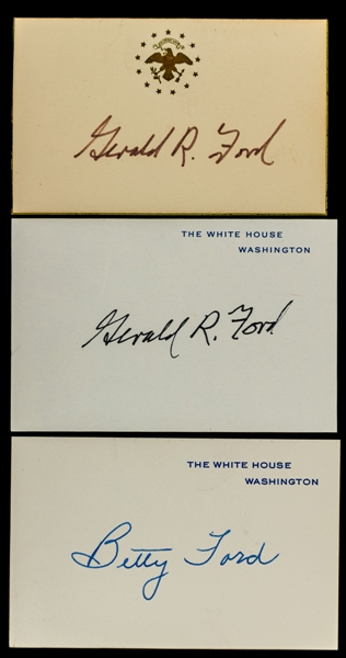 Gerald Ford and First Lady Betty Ford Signed Calling Cards (3) with JSA LOAs - 38th President of the United States