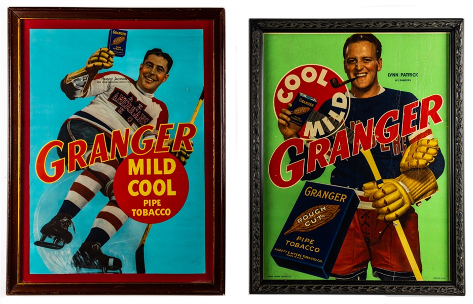 Granger Tobacco 1940s Harvey "Busher" Jackson and Lynn Patrick Framed Advertisements 