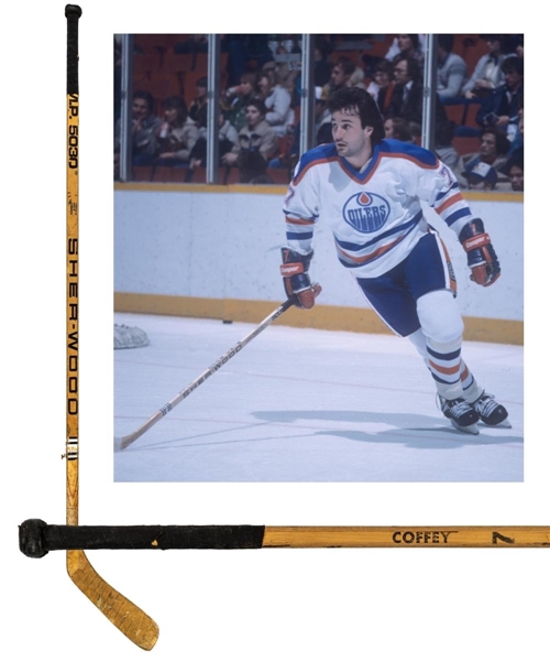 Paul Coffeys 1982-83 Edmonton Oilers Sher-Wood Game-Used Stick with His Signed LOA