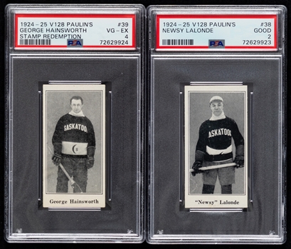 1924-26 Paulins Candy V128 Hockey Complete 70-Card Set with PSA-Graded Hockey Cards of HOFers #38 Newsy Lalonde (Good 2) and #39 George Hainsworth (VG-EX 4 - Stamp Redemption)