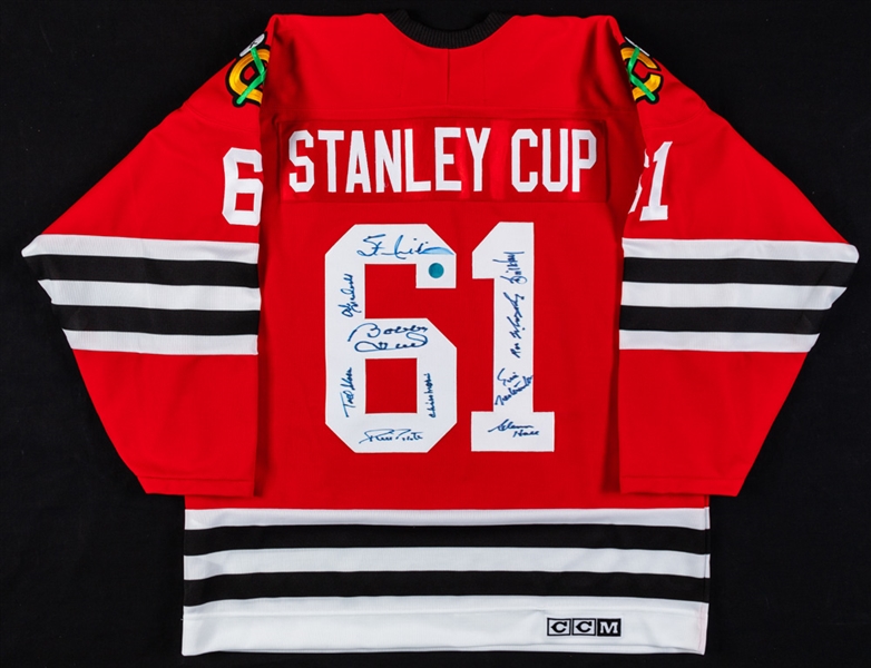 Chicago Black Hawks 1960-61 Stanley Cup Champions Jersey Signed by 10 Including Hull, Mikita, Hall and Others with COA