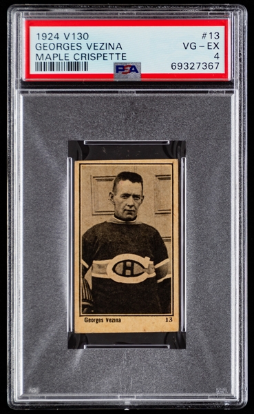 1924-25 Maple Crispette V130 Hockey Card #13 HOFer Georges Vezina - Graded PSA 4