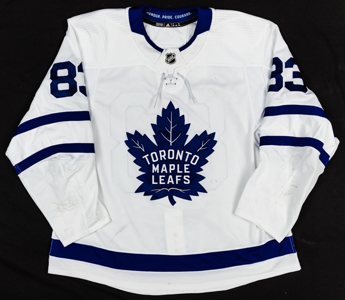 Cody Cecis 2019-20 Toronto Maple Leafs Game-Worn Jersey with Team COA - Team Repairs! - Photo-Matched! 