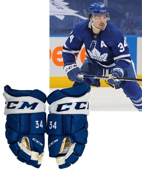 Auston Matthews 2021-22 Toronto Maple Leafs CCM Pro Game-Used Gloves with Team LOA - Hart Memorial and Maurice "Rocket" Richard Trophy Season! 
