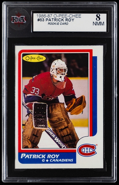 1986-87 O-Pee-Chee Hockey Card #53 HOFer Patrick Roy Rookie - Graded KSA 8