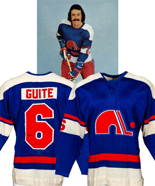 Pierre Guites 1973-74 WHA Quebec Nordiques Game-Worn Jersey - Team Repairs!