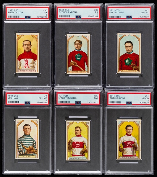 1911-12 Imperial Tobacco Hockey C55 PSA-Graded Complete 46-Card Set Featuring #38 HOFer Georges Vezina Rookie (EX 5) - 30 Cards are Graded EX 5 or Better Inc. HOFers Taylor, Hall, Russell & Johnson