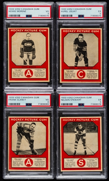 1933-34 Canadian Chewing Gum V252 Hockey Complete 50-Card Set with PSA-Graded Cards (10) Inc. Gardiner RC (VG-EX 4), L. Conacher RC (VG+ 3.5), Hainsworth RC (VG-EX 4), Joliat (EX 5) and Morenz (VG 3)