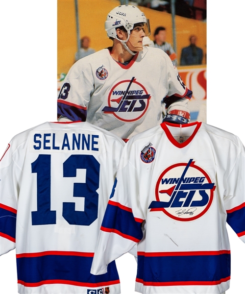 Teemu Selannes 1992-93 Winnipeg Jets Signed Game-Worn Rookie Season Jersey with LOA -Calder Trophy Season ! - Worn for Rookie Season Record-Tying 53rd Goal of Season! Video-Matched!