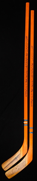 Edmonton Oilers 1979-80 Souvenir Sticks with Facsimile Team Signatures (2) - Wayne Gretzkys Rookie Season! 