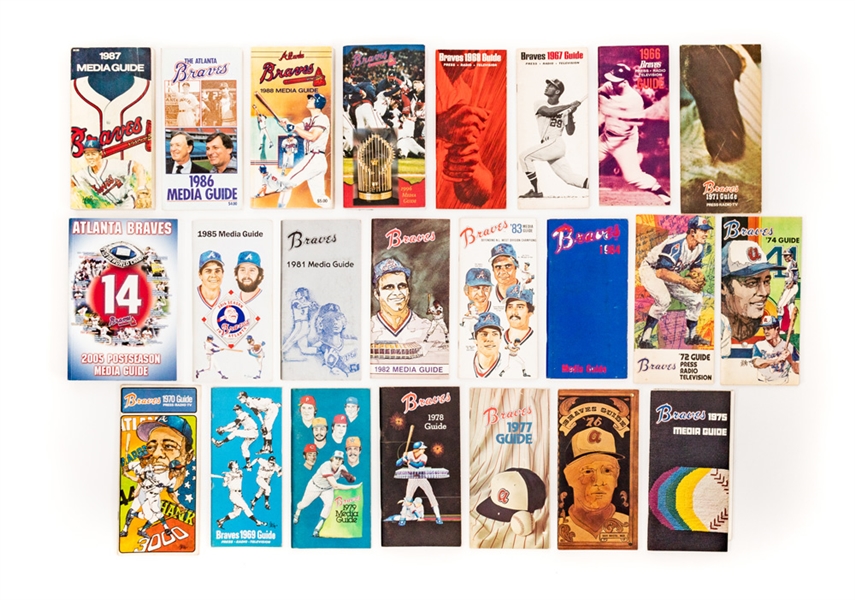 Massive Atlanta Braves Memorabilia, Publication and Book Collection Including Complete Runs of 1966 to 1988 Media Guides and Braves Illustrated Yearbooks Plus More