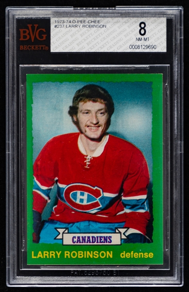 1973-74 O-Pee-Chee Hockey Card #237 HOFer Larry Robinson Rookie - Graded BVG 8