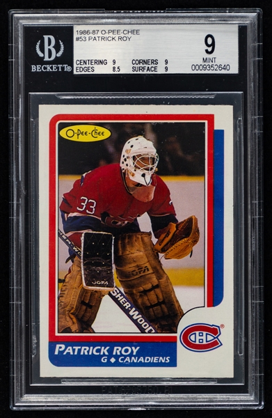 1986-87 O-Pee-Chee Hockey Card #53 HOFer Patrick Roy Rookie - Graded Beckett 9