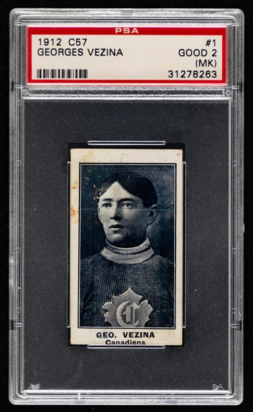 1912-13 Imperial Tobacco C57 Hockey Card #1 HOFer Georges Vezina - Graded PSA 2 (MK)