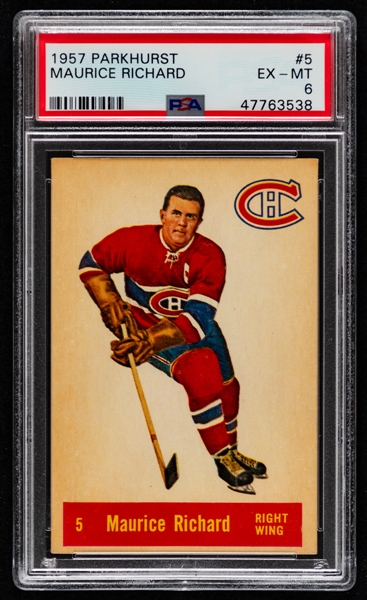 1957-58 Parkhurst Hockey Card #5 HOFer Maurice Richard - Graded PSA 6