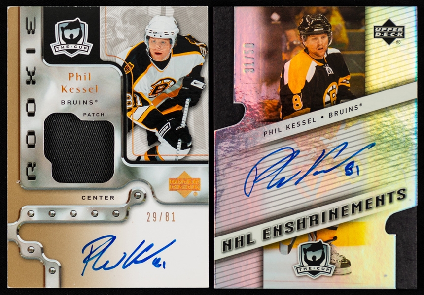 Boston Bruins 2005-08 Hockey Cards (11) Inc. 2006-07 UD The Cup Gold #170 Phil Kessel RPA (29/81), 2005-06 Parkhurst True Colors #TC-MOBO Bruins/Canadiens and Young Guns of Rask and Kessel