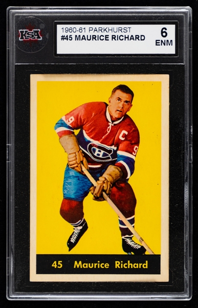 1953-54, 1954-55 and 1960-61 Parkhurst Hockey Cards of HOFer Maurice Richard (3) Including Graded 1960-61 Parkhurst #45 (KSA 6)