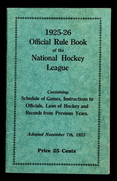 Rare 1925-26 Official NHL Rule Book From the Harry "Punch" Broadbent Collection 