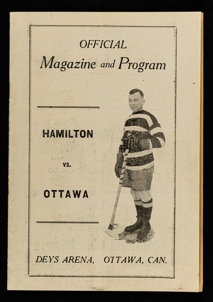 Scarce 1922-23 Deys Arena Hamilton Tigers vs Ottawa Senators NHL Program with Broadbent Cover - From the Harry "Punch" Broadbent Collection 