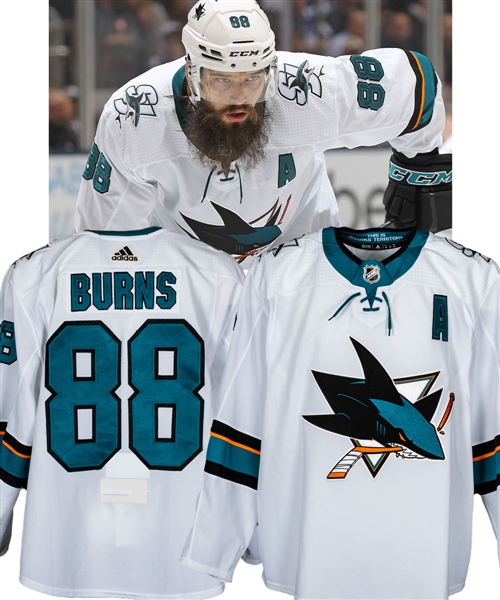 Brent Burns 2019-20 San Jose Sharks Game-Worn Alternate Captains Jersey - Team Repairs! - Photo-Matched! 