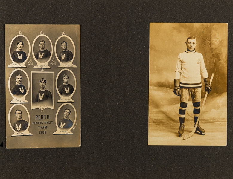 Early-1900s Photo Album with 1909-10 Perth Hockey Team and "Harry "Punch" Broadbent Postcards From His Personal Collection 
