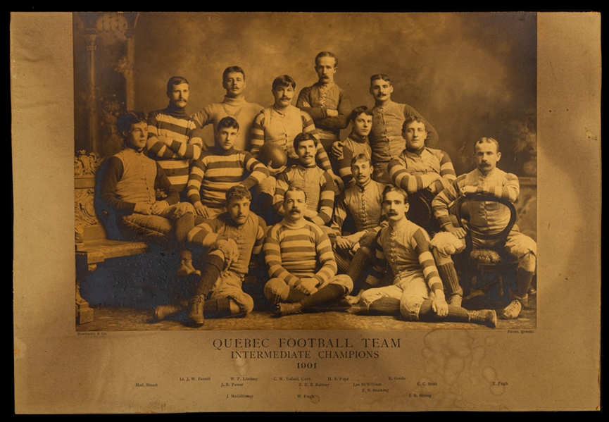 Quebec Football Team 1901 Intermediate Champions of Canada Team Photo with Hockey HOFer Hod Stuart Plus C55 Set Player Rocket Power (12 1/2" x 18 1/2")