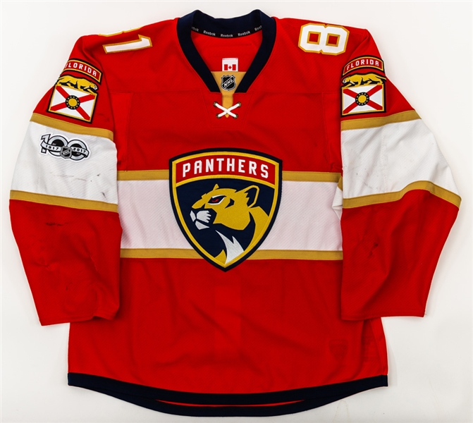 Jonathan Marchessaults 2016-17 Florida Panthers Game-Worn Jersey with Team COA - NHL Centennial Patch! - Photo-Matched!