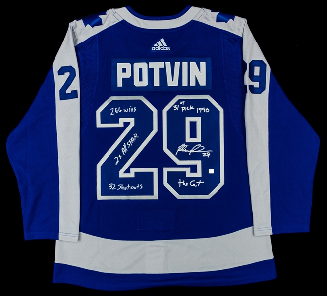 Felix Potvin Signed Toronto Maple Leafs Adidas Reverse Retro Jersey with Career Stats including 32 Shutouts - COA