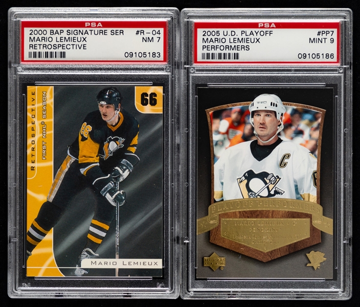 Mario Lemieux Graded Card Collection (5) Including 2000-01 BAP Signature Series Mario Lemieux Retrospective “1st NHL Season” #R-04 (Graded PSA 7)