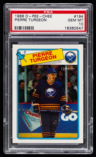 1988-89 O-Pee-Chee Hockey Card #194 Pierre Turgeon Rookie - Graded PSA GEM MT 10