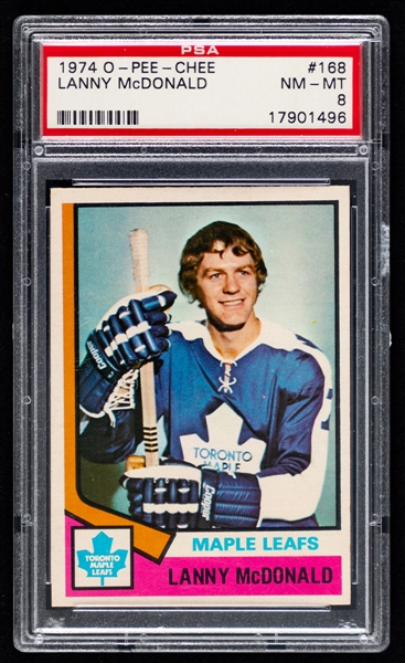 1974-75 O-Pee-Chee Hockey Card #168 HOFer Lanny McDonald Rookie - Graded PSA 8