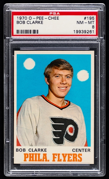 1970-71 O-Pee-Chee Hockey Card #195 HOFer Bobby Clarke Rookie - Graded PSA 8