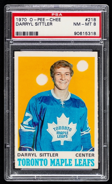 1970-71 O-Pee-Chee Hockey Card #218 HOFer Darryl Sittler Rookie - Graded PSA 8